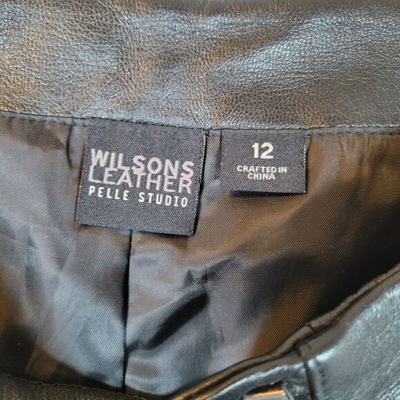 Wilsons Leather Womens Pelle Studio Cropped Pants Size 12 Black Rock Moto Grunge - Picture 3 of 8